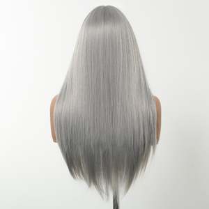 Skylar-DWY High Quality Long Straight Sliver Synthetic <b>Wig</b> Transparent Lace Bangs Small Cap Size 30 Inches Stretched for Women - Product Image 5