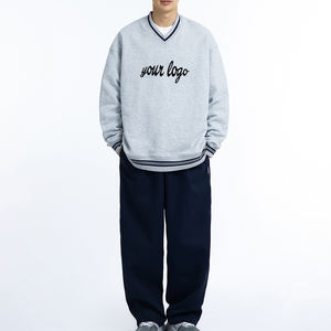 Sudaderas con cuello redondo y manga completa atléticas con serigrafía gráfica en blanco negra informal para hombre con logotipo bordado personalizado - Product Image 5