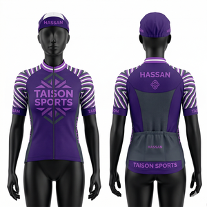 Conjunto de Jersey de Ciclismo para Mujer, 180 GSM, Poliéster que Absorbe la Humedad, Mangas en Contraste Color Morado, Espalda de Malla, Logotipo Personalizado - Product Image 6