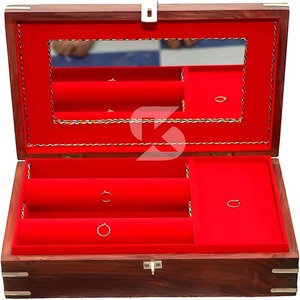Organizador de joyas de madera Premium hecho a mano de 12 pulgadas Sheesham/Rose Wood con almacenamiento de joyas talladas en latón - Product Image 3