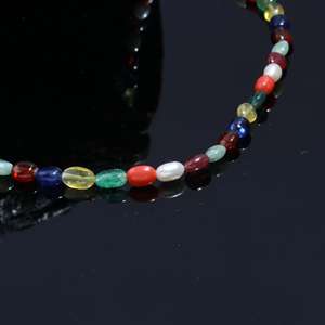 Collier de pierres précieuses lisses Navratan naturelles pour femmes bijoux ovales en perles de neuf pierres précieuses - Product Image 4