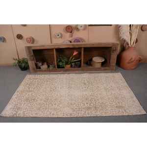 Alfombra de lana turca Beige Vintage de 3,5x6,6 pies, hecha a mano, clásica, gran área abstracta, Patchwork, diseño Rectangular para pasillo, látex - Product Image 4