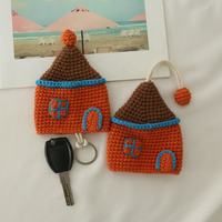 Porte-clés tricoté fait main en forme de petite maison, finition en laine, mignon, protecteur de clés de voiture, accessoire de mode