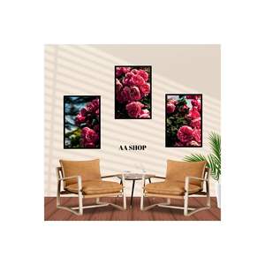 Ensemble de table 2 pièces en MDF de haute qualité avec imprimé de fleurs de roses fanées, cadre coloré, arts muraux - Product Image 2