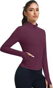 Léger Slim Fit femmes à manches longues fermeture éclair complète sport Yoga hauts Gym entraînement course piste Yoga vestes - Product Image 4