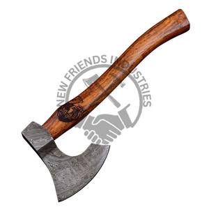 ขวานโทมาฮอว์กเหล็กดามัสกัสแบบพรีเมียมสั่งทำพิเศษ ระดับ DIY พร้อมด้ามไม้โรสวูดและปลอก  ขวานดามัสกัสตีขึ้นรูปคุณภาพพรีเมียม - Product Image 2