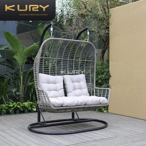 Sedia a dondolo a uovo doppia in vimini e rattan per esterni, in alluminio, per hotel, con supporto, per patio - Product Image 3