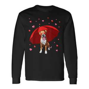 Valentines Boxer Dog Shirt Raining Hearts T-shirt à manches longues pour la Saint-Valentin - Product Image 1