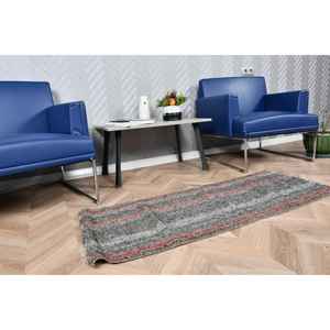 Tapis turc 1,8 x 4,4 pieds, petit tapis vintage, tapis en laine gris abstrait - Product Image 3