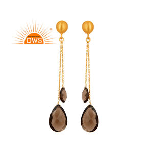 Meilleure vente de boucles d'oreilles en argent sterling plaqué or 18 carats avec pierres précieuses en quartz fumé naturel Demi Fine Jewelry pour femmes - Product Image 1