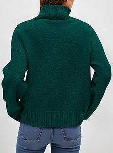 Nouveau Style équipage col haut allongé couleur unie tricoté plaine pull épaule tricoté cachemire pull dames Jacquard chandails - Product Image 5