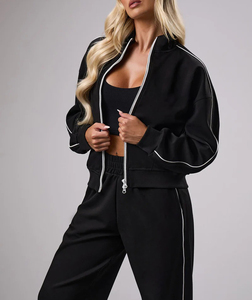 Recién llegado 2025 100% chándal de algodón para mujer peso pesado 500GSM sudaderas con cremallera completa con pantalón de gran tamaño conjunto chándal para mujer - Product Image 2