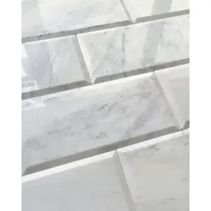 Azulejo biselado de mármol pulido Carrara blanco 6x12 para pared Backsplash cocina dormitorio escalera pasillo mármol Natural pulido cepillado - Product Image 1