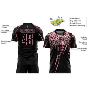 Custom Sublimated Soccer Jersey Black Pink Team Name 00 Moisture Wicking Unisex Adult Short Sleeve Crew Neck Polyester Sport - Product Image 2