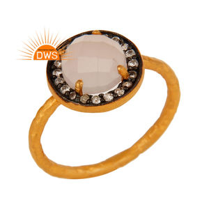 แหวนพลอยมูนสโตนสีเหลือง CZ และพลอยสีเงินสเตอร์ลิงเครื่องประดับแบบวางซ้อนกันได้ - Product Image 1