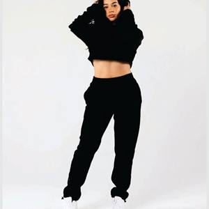 Tops cortos con cordón de manga larga de cintura alta para mujer, sudaderas con capucha y pantalones de chándal, ropa deportiva, conjuntos de 2 piezas - Product Image 1