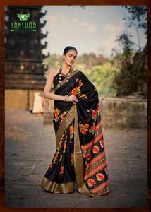 Vente en gros Bordure jacquard tissée et imprimée de fantaisie Dola avec Saree à imprimé floral Latkan, idéal pour les tenues décontractées et de fête - Product Image 5