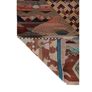Freedom Manchaha <b>Red</b> & Orange Geometric Pattern Hand Knotted Wool & Bamboo <b>Silk</b> Rug Flat Weave Living Room Carpet-Les-8372 - Product Image 5