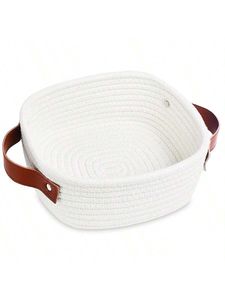 Panier rond en macramé pour le rangement dans le salon, améliorant l'esthétique de la maison avec une texture en fibre naturelle tissée à la main - Product Image 2