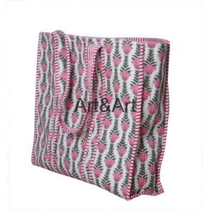 Sac fourre-tout en coton matelassé vintage pour femmes Deux sangles Fermeture ouverte Bandoulière Imprimé en bloc Design tendance Grand - Product Image 5