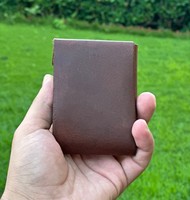 150perusahaan buatan tangan gaya Vintage kulit sapi asli dompet ramping Bifold tempat kartu lilin tarik panjang pendek untuk pria