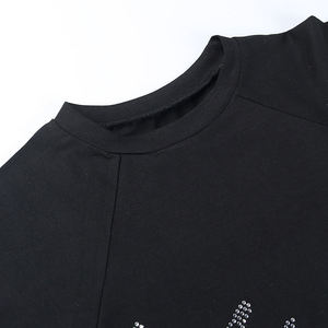 Top Sexy de manga corta con diamantes para mujer, Camiseta ajustada de algodón con ropa activa, decoración de diamantes de imitación, tallas XXS XS XL disponibles - Product Image 2