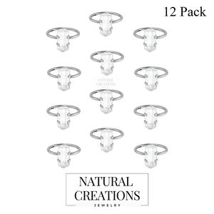 925 Sterling Silver Double Side Pointer Shape <b>Crystal</b> Stackable <b>Ring</b> Prong Setting Wedding Party Gift for Her Pack of 12 - Product Image 2