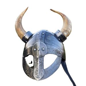 Casco de cuerno vikingo medieval temprano Casco de disfraz griego usable con forro de cuero para cuchillos de camping - Product Image 1