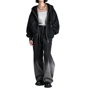 Sweat à capuche oversize personnalisé avec fermeture éclair, épaules tombantes, manches longues, style vintage délavé, double fermeture éclair, sweat à capuche pour femme - Product Image 2