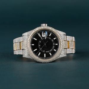 Montre de luxe en diamant Moissanite Montre automatique plaquée jaune Glacée VVS clarté Montre à cadran romain pour hommes et femmes - Product Image 2