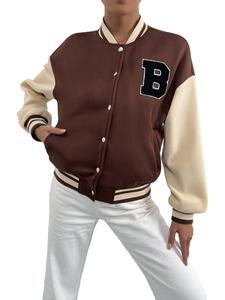 Chaqueta universitaria lisa de alta calidad para mujer, ropa al por mayor de moda con logotipo personalizado, chaqueta universitaria de diseño de moda para mujer - Product Image 3