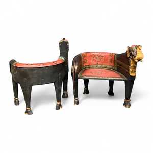 Hand-Painted Elephant Accent <b>Chair</b> <b>Reclining</b> Leather Furniture Traditional Design for Home Office Antiqued Style Wooden <b>Chair</b> - Product Image 6
