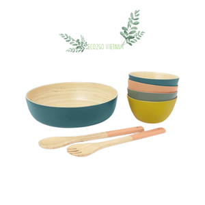 Ensaladera de bambú hilado ecológica de alta calidad con juego de cuchara y tenedor de Eco2go Vietnam - Product Image 1