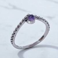 Bagues en pierres précieuses naturelles de lune arc-en-ciel et d'améthyste, argent sterling 925 avec sertissage à griffes, mini taille ronde, bijoux fins pour femmes