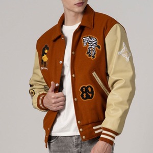 OEM personalizado de los hombres de la Universidad de la chaqueta de lana bordada parches de lana mangas de cuero béisbol Letterman estilo chaqueta - Product Image 1