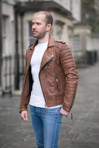 Veste en cuir d'hiver pour homme en peau de chèvre, noire, texturée, toile de haute qualité, col montant, à capuche, coupe-vent, respirante, décontractée, devant - Product Image 3
