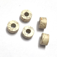 Perles Heishi en pierre d'howlite blanche 14x8mm, trou large de 5mm, forées, hautement polies, 13,5 carats, Iroc Sales pour la fabrication de bijoux et bracelets