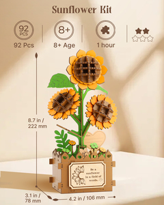 Kit de puzzle en bois 3D Tournesol avec carte de message émouvante, ensemble créatif de construction de bouquets de fleurs DIY pour adultes et enfants de 8 ans et plus - Product Image 2