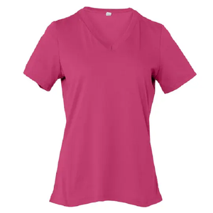 Meilleures ventes de haute qualité 100% coton tissu teint uni manches courtes couleurs assorties col en V T-shirts pour dames dans toutes les tailles - Product Image 1