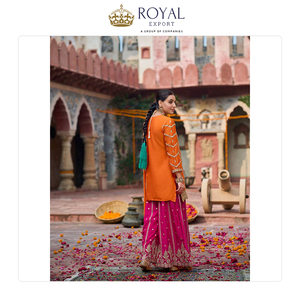 Vêtements de style indien en gros, meilleurs vêtements de fête et de festival, soie chinnon avec travail de fil et de sequins, costume Sharara à vendre - Product Image 6