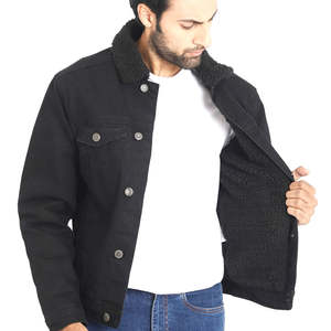 Stylish men denim jacket vintage distressed blue <b>jean</b> coat thick winter wear warm <b>lined</b> outerwear classic casual - Product Image 2