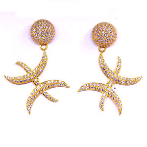 Party Wear 925 Sterling Silver <b>Gold</b> Plated Jewelry White Topaz Gemstone Ladies Wear <b>Earring</b> <b>Set</b> - Product Image 4