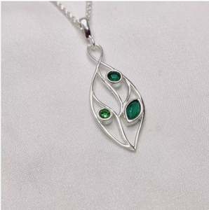 Pendentif fin en argent sterling 925 avec feuille pendentif pour elle avec émeraude et pierre précieuse CZ - Product Image 3