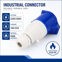 Stopkontak Dinding Industri 3-Fasa Konektor IP44 16A AC 230V 400V Uji Mandiri 50/60Hz 3/4/5 Pin Soket/Steker Luar Ruangan