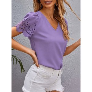 Blusa da donna a maniche corte con scollo a V e maniche in pizzo, modello Dubai, 36553 - <span class=keywords><strong>Lilla</strong></span> - Product Image 2