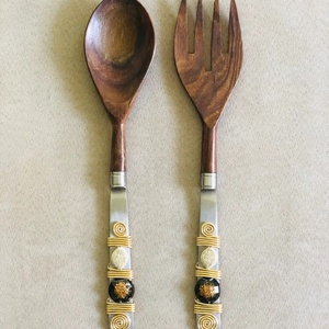 Juego de servidor de ensalada de madera y acero de lujo con alambre y cuentas Herramientas de ensalada de precio razonable - Product Image 3