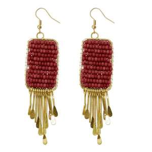 Urthn Fine Dangle Earrings Maroon Beads con chapado en oro Drop Dangler - Product Image 1