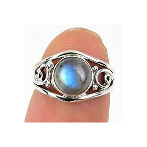 Anillo de joyería de plata de ley sólida 925 hecho a mano con piedras preciosas de ágata de encaje azul a la venta ODM OEM proveedor mayorista joyería - Product Image 5