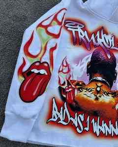 Impreso de gran tamaño en blanco 370 gramos algodón pesado canguro bolsillo pulóver Unisex hombres sudaderas con capucha personalizadas fabricantes - Product Image 2