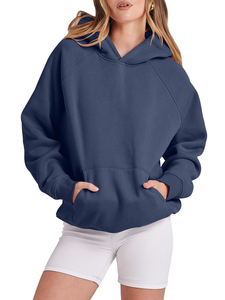 Sweat à capuche décontracté pour femme, couleur unie, 100 % fibre de bambou, molleton écologique, coupe ample, manches longues - Product Image 3